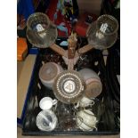 A BOX OF MISCELLANEOUS INC GLASS WARE LIGHT FITTING ETC