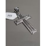 HUGE SILVER CROSS PENDANT WITH CZ 22G