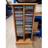 MODERN PINE TOWER CD RACK WITH CONTENT