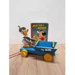 VINTAGE MICKEY MOUSE ANNUAL BY DEAN TOGETHER WITH A VINTAGE CHAD VALLEY DONALD DUCK PULL ALONG TOY