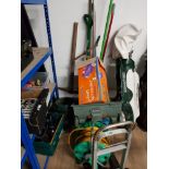 A LARGE LOT INC LAWN SEEDERS HOSE ON REEL PLANT POTS ETC