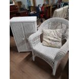 WICKER BASKET CHAIR AND MATCHING CUPBOARD