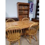 MODERN PINE TABLE TOGETHER 4 WINDSOR BACK CHAIRS NO FITTINGS TOGETHER WITH A PINE DRESSER