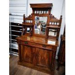 SATIN WALNUT VICTORIAN MIRROR BACK SIDEBOARD WITH SINGLE DRAWER OVER 2 CUPBOARD DOORS