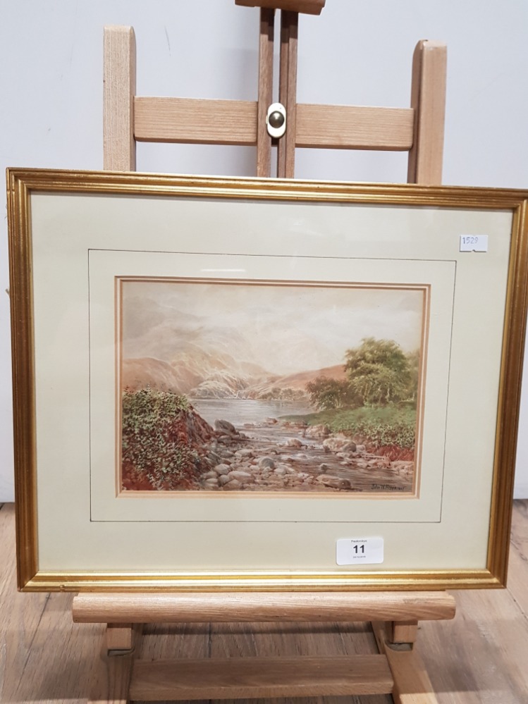 JOHN A HEPPLE 1917 SIGNED WATERCOLOUR LAKE AND RIVER SCENE