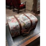 DECORATIVE FLORAL PATTERNED CHEST WITH LEATHER STRAPS