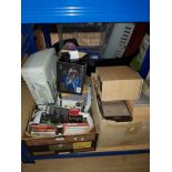 A LARGE LOT CONTAINING SPEAKERS TOASTER CDS ETC