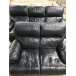 MODERN BLACK 3 SEATER RECLINING SOFA TOGETHER WITH A MATCHING 2 SEATER