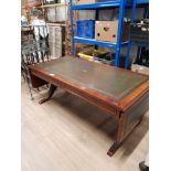 MAHOGANY SOFA TABLE WITH LEATHER INSERT