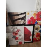 3 ASSORTED CANVASES TOGETHER WITH A FRAMED PRINT
