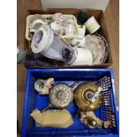 2 BOXES OF ASSORTED WARE INC BRASS WARE BLENDER ETC