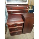 5 DRAWER MAHOGANY CHEST TOGETHER WITH A 3 DRAWER BEDSIDE CABINET PLUS ONE OTHER