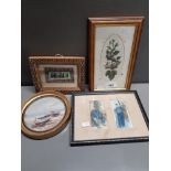 4 MINATURE PICTURES INCLUDING WATERCOLOURS AND NEEDLEWORK