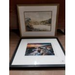 FRAMED WATERCOLOUR SIGNED INDISTINCT AND FRAMED PHOTOGRAPH 3/150