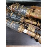 4 BRASS AND GLASS GWR WALL LIGHTS