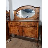 EDWARDIAN STRIPPED OAK MIRRORED BACK SIDEBOARD