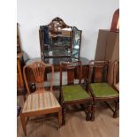 VINTAGE KIDNEY SHADED DRESSING TABLE TOGETHER WITH 2 GEORGIAN DINING CHAIRS AND 2 OTHERS