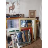 A LARGE AMOUNT OF PICTURES PRINTS AND MIRRORS