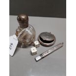 4 PIECES OF SILVER AND A SILVER TOPPED BOTTLE 41G WEIGHT NOT INCLUDING BOTTLE WEIGHT