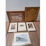 6 FRAMED ITEMS INC A WATERCOLOUR SIGNED MABANE ETC