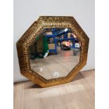 BRASS HEXAGONAL SHAPED BEVELLED HALL MIRROR