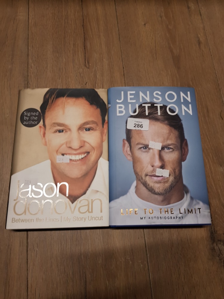 2 SIGNED AUTOBIOGRAPHY BOOKS BY JENSON BUTTON AND JASON DANOVA