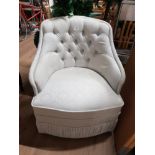 FRINGED BUTTON BACK BOUDOIR CHAIR