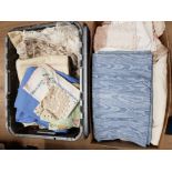 2 BOXES OF ASSORTED LINEN TABLE CLOTHS ETC