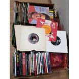 BOX OF MISCELLANEOUS CDS AND CASSETTE TAPES PLUS 45 RECORDS ELVIS PRESLEY ETC