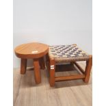 PINE DAVID BALCH STOOL TOGETHER WITH A RUSH SEATED FOOTSTOOL