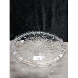 A LARGE ETCHED CRYSTAL CAKE STAND