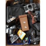 BOX OF CAMERAS AND ACCESSORIES ETC