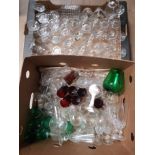 2 BOXES OF GLASSWARE DECANTERS DRINKING GLASSES ETC