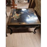 HIGHLY DECORATIVE LACQUERED ORIENTAL INLAID AND HAND PAINTED OCCASIONAL TABLE