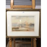 GEORGE PELHAM DIXON 1859-1898 FRAMED WATERCOLOUR OF BAMBURGH CASTLE SIGNED AND DATED 1897 IN THE