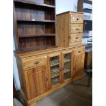 PINE SIDEBOARD TOGETHER WITH 3 DRAWER PINE CHEST