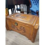 VINTAGE ORIENTAL CARVED WOODEN CHEST