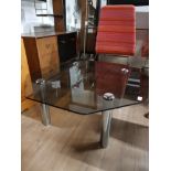 RETRO OCTAGONAL SMOKED GLASS COFFEE TABLE WITH CHROME LEGS