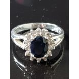 SILVER CZ AND SAPPHIRE RING 4.6G SIZE R
