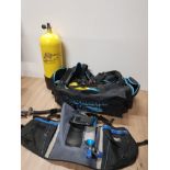 DIVERS OXYGEN TANK TOGETHER WITH OTHER DIVING EQUIPMENT SUCH AS FLIPPERS ETC