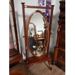 REGENCY INLAID MAHOGANY BEVELLED CHEVAL MIRROR