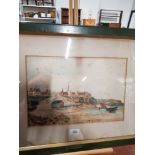 FRAMED WATERCOLOUR OF CULLERCOATS 1892 SIGNED INDISTINCT