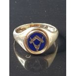 9CT GOLD MASONIC RING SIZE T WEIGHT 7.5G