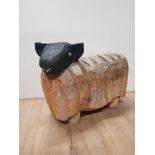 A LARGE HAND CARVED DRIFT WOOD SHEEP