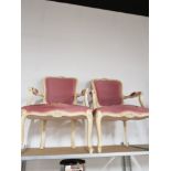REGENCY STYLE PINK UPHOLSTERED PAINTED FRAMED ARM CHAIRS