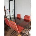 RETRO SMOKED GLASS CHROME BASED DINING TABLE AND 4 MATCHING CHAIRS