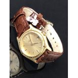 LADIES BROWN STRAPPED CHAMPAGNE DIAL 18CT YELLOW GOLD EBEL QUARTZ WRIST WATCH - NO BOX