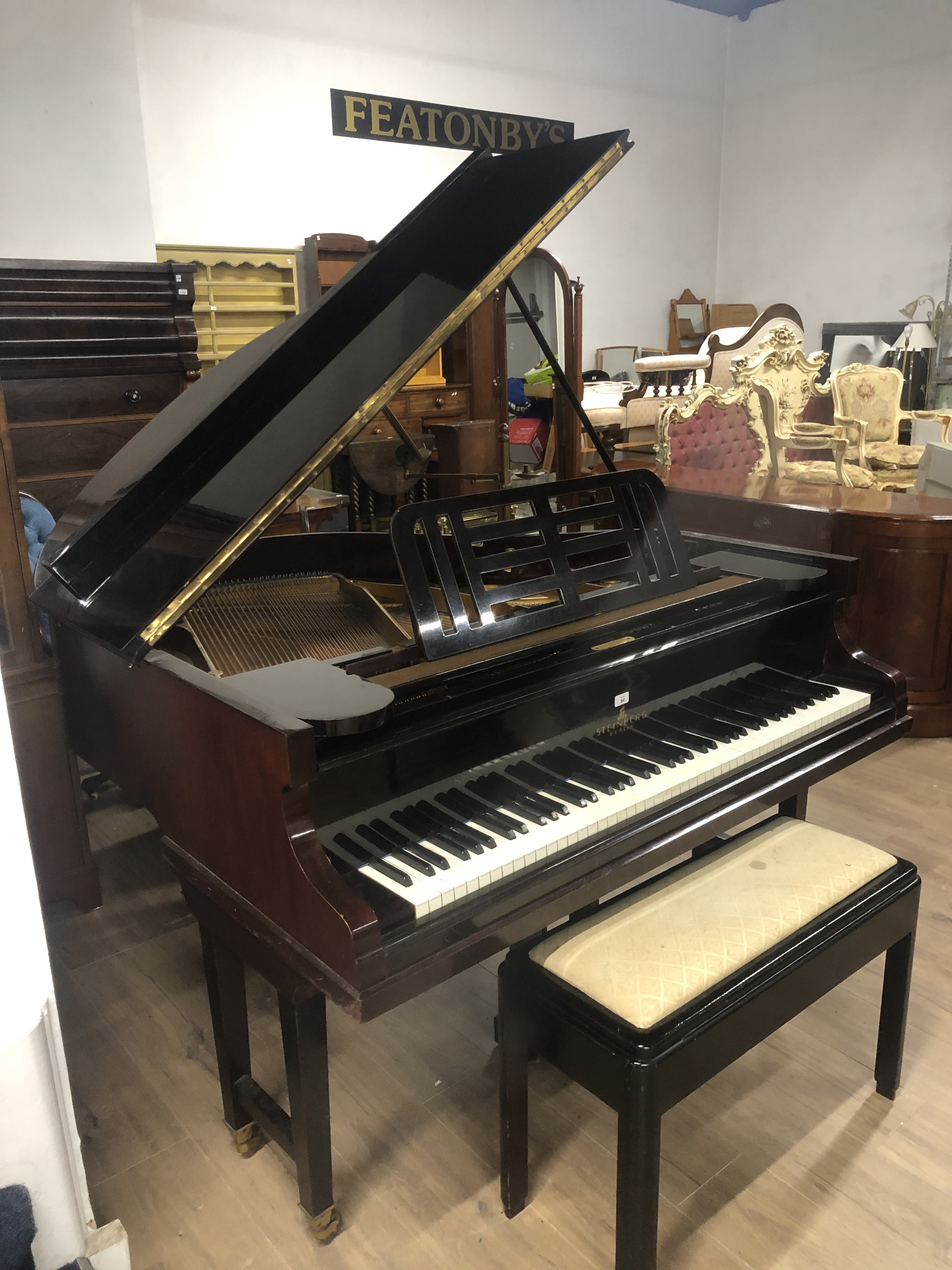 STEINBERG OF BERLIN BABY GRAND PIANO SEVEN OCTAVES RETAILED THROUGH HARRODS OF LONDON CIRCA 1930