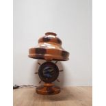 WOODEN SHIPS WHEEL BASED TABLE LAMP WITH MOTHER OF PEARL CENTRE