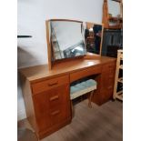 ERCOL STYLE DRESSING TABLE TOGETHER WITH DRESSING STOOL